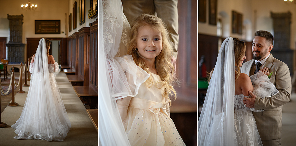 Nevesta a dievčatko Séria dvoch snímok nevesty s malým dievčatkom.